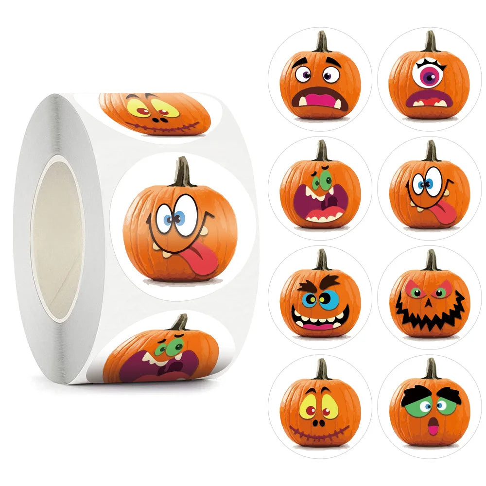 100-500pcs Halloween Sticker Ghost Labels Gift Candy Bags Seal Stickers Halloween DIY Package Paper Sticker Party Decoration (Online Order Only)