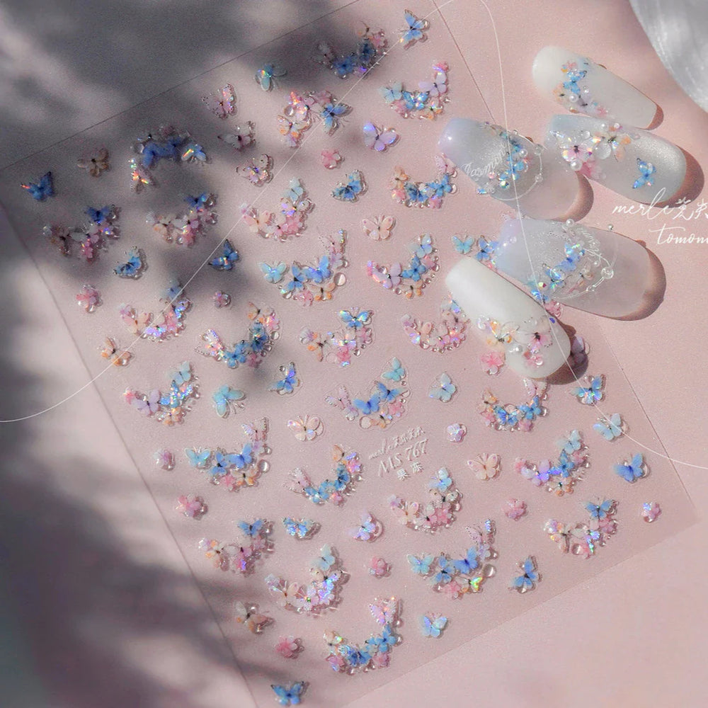 Colourful Butterfly Insect Animals Charming Jelly Special Workmanship 5D Soft Relief Adhesive Nail Art Stickers Manicure Decals (Online Order Only)