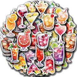 50pcs Watercolor Cocktail Stickers For Suitcase Stationery Phone Laptop Ipad DIY Sticker Scrapbooking Material Craft Supplies (ONLINE ORDER ONLY)