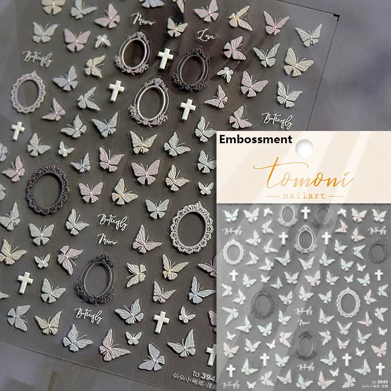 Charming White Shiny Pearl Rhinestone Wings Feathers Crown Moon Stars 3D Self Adhesive Nail Art Sticker Manicure Decal Wholesale (ONLINE ORDER ONLY)