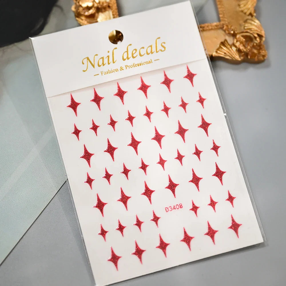 1Pc Red Pink White Heart Bow Nail Art Stickers with Glitter Sequins 5D Self Adhesive Nail Decorations Slider Decals DIY Manicure (ONLINE ORDER ONLY)