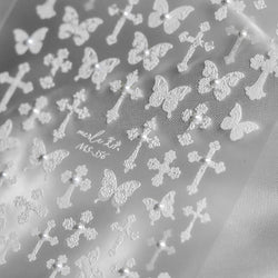 Black White Pearl Lace Butterfly Cross Retro Figure Flower Symmetric Self Adhesive Nail Art Stickers  Manicure Decals Wholesale (ONLINE ORDER ONLY)