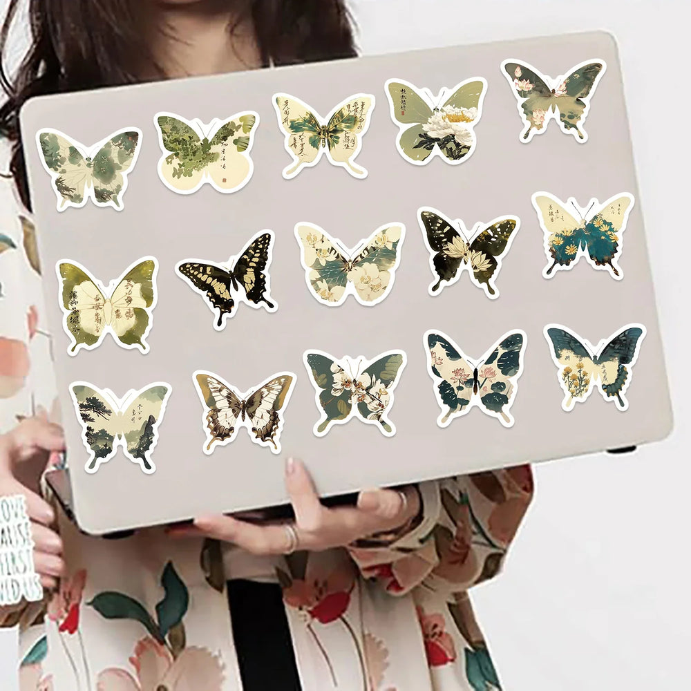 30Pcs Green Butterfly Stickers Vinyl Waterproof Stickers for Laptop Guitar Motorcycle Bike Skateboard Luggage Phone Gift (ONLINE ORDER ONLY)