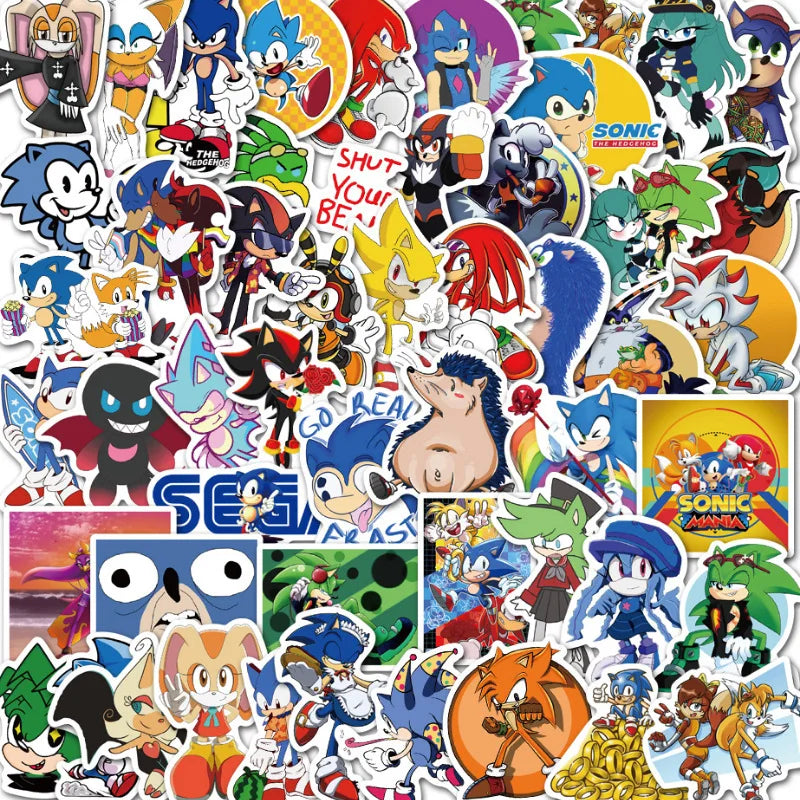 50Pcs/Set Cartoon Sonic Stickers Hedgehog Anime Toys Cartoon Graffiti Sticker for Water Bottle Laptop Luggage (Online Order Only)