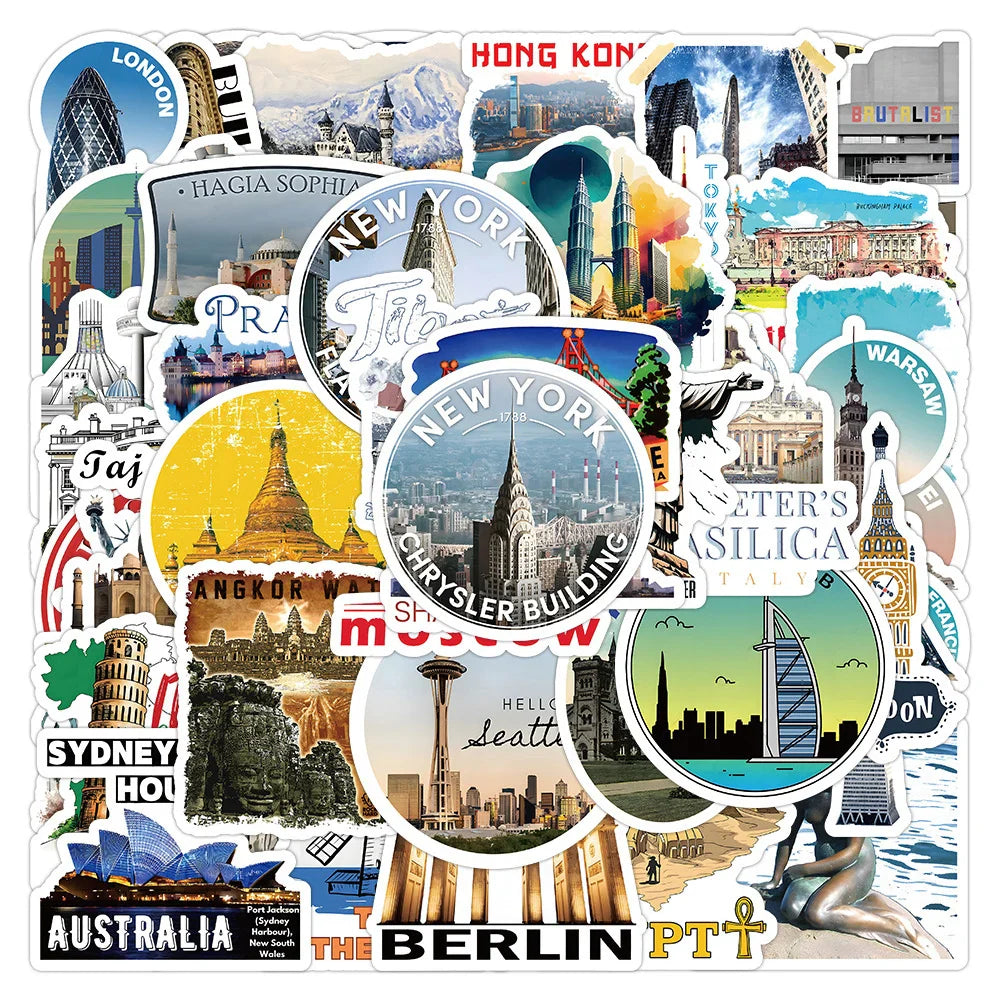 World Landmark Graffiti Stickers Decals Waterproof for Laptop Motorcycle Luggage Kids Toys (Online Order Only)