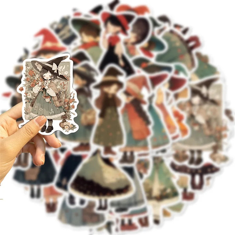 10/30/50PCS Cartoon Q Witch PVC Sticker Aesthetic Children's Korean Decoration Scrapbooking Stationery School Supplies for Kids (ONLINE ORDER ONLY)