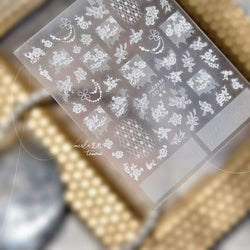 Dreamy Lace Rose Flower Fabric Art Tender Gauze Gird Pearl Pendant Irregular Pattern Nail Art Stickers Decoration Manicure Decal (ONLINE ORDER ONLY)
