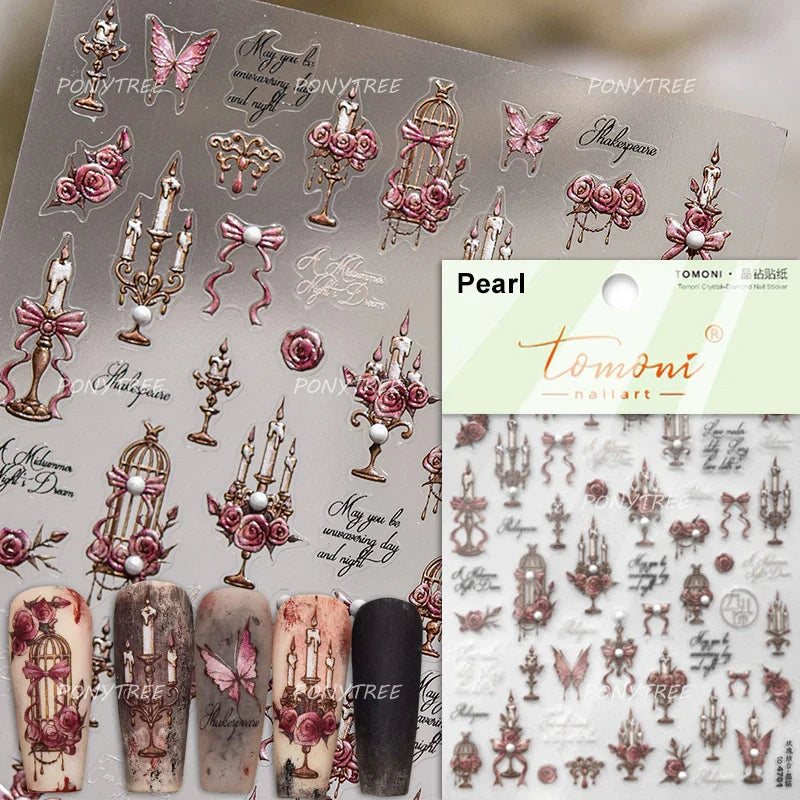 Sexy Red Grape Wine Bowknot Cocktail Goblet Cup Soda Liquid Shiny Sparkling Self Adhesive Nail Art Stickers 3D Manicure Decals (ONLINE ORDER ONLY)