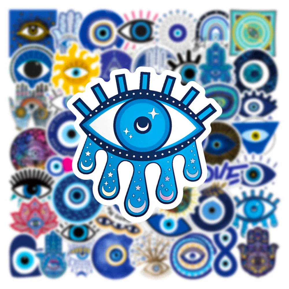 10/30/50pcs Cool Turkish Evil Eye Cartoon Stickers Skateboard Laptop Motorcycle Luggage Phone Car Graffiti Sticker Decal Kid Toy (ONLINE ORDER ONLY)