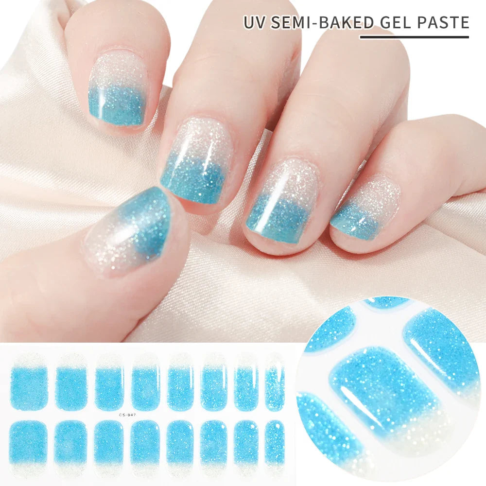 Nude Pink French Semi-Cured Gel Nail Patch Slider Adhesive Waterproof Long Lasting Full Cover Gel Nail Sticker UV Lamp Needed *^ (ONLINE ORDER ONLY)