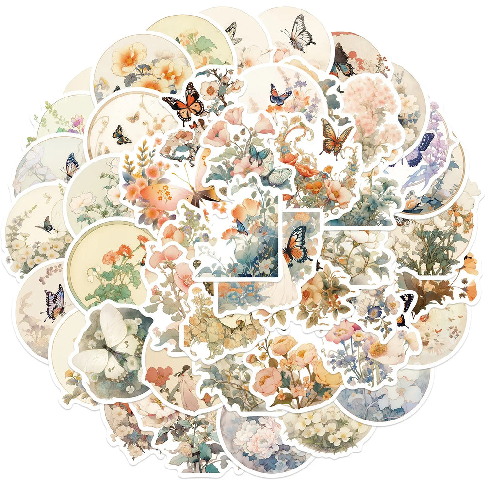 Cartoon Butterfly Flower Stickers Decal for Laptop, Car, Fridge, DIY Vinyl 10/30/50pcs (ONLINE ORDER ONLY)