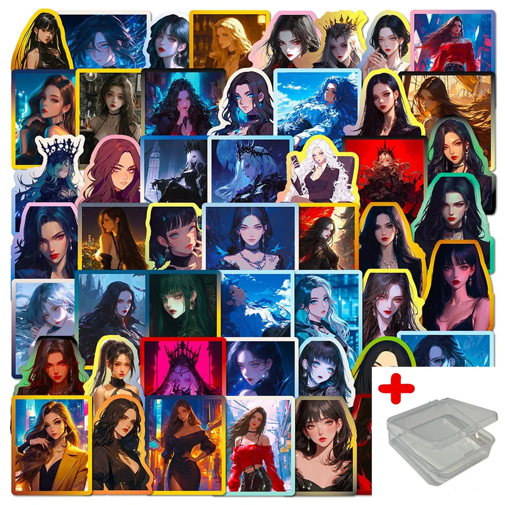 Cool Girl Graffiti Stickers Pack - 50pcs for Helmet, Wall, Desktop Decoration with Storage Box (Online Order Only)
