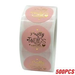 100-500pcs Round Paper Pink Pretty Things Inside Stickers Gold Thank You Stickers For Small Business Packaging Seal Label (ONLINE ORDER ONLY)