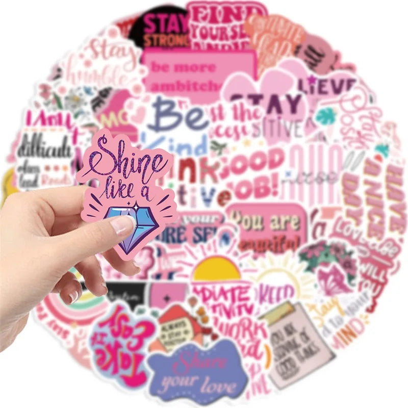 10/30/50PCS Kawaii Encourage Pink PVC Sticky Sticker Aesthetic DIY Stationery Decoration Scrapbooking School Supplies for Kids (ONLINE ORDER ONLY)