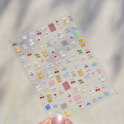 Cute Animals Bear Dog Cake Sweet Cherry Grid Bowknot Star Line Fruit Relief Self Adhesive Nail Art Stickers 3D Manicure Decals (ONLINE ORDER ONLY)