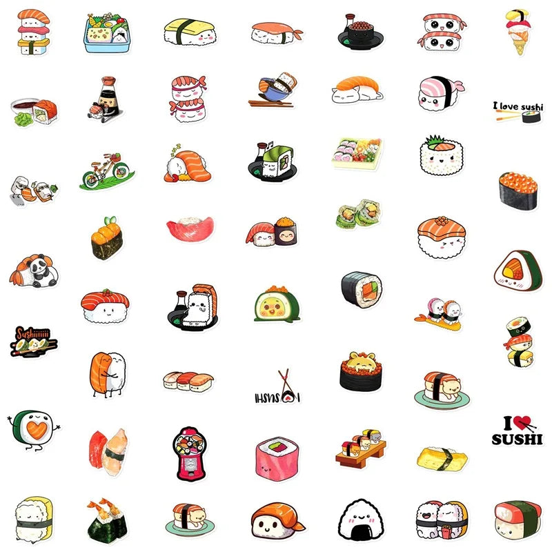 10/30/50PCS Cute Cartoon Sushi PVC Sticker Aesthetic Sticky Decoration Scrapbooking Korean Stationery School Supplies for Kids (Online Order Only)