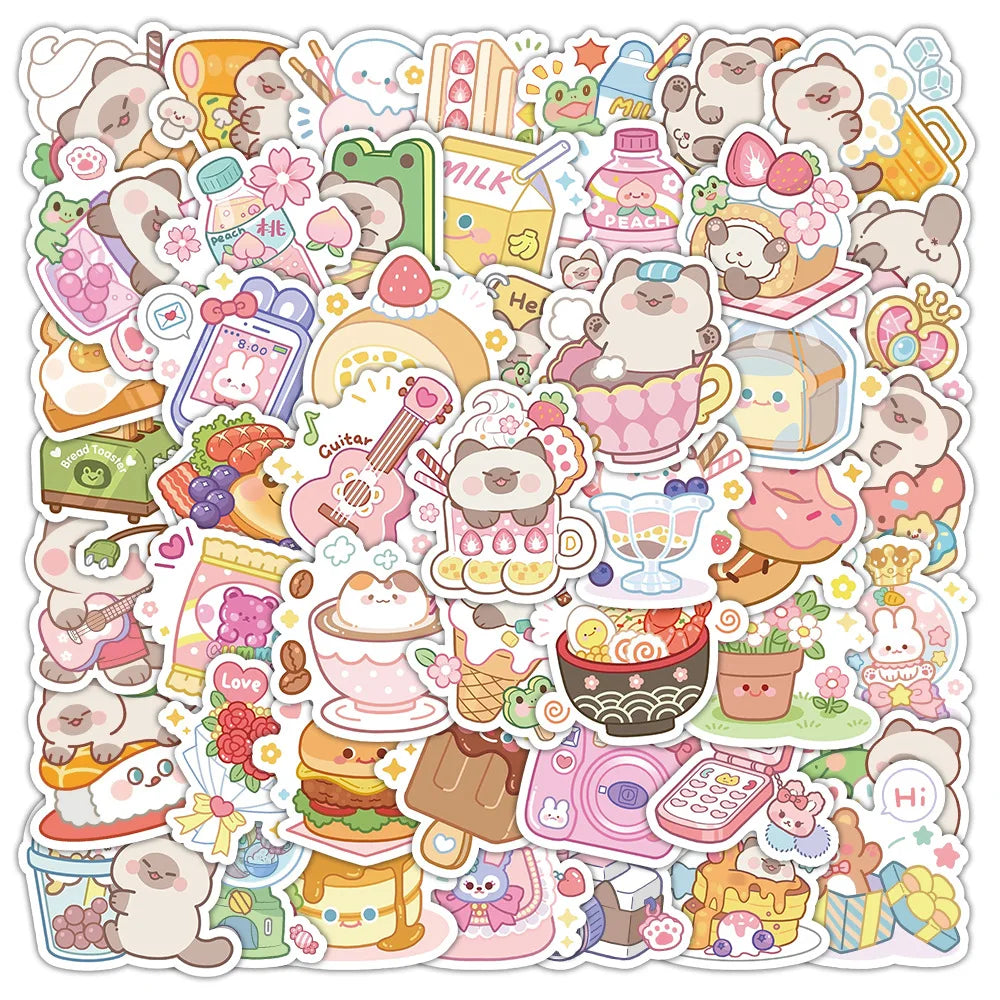 Cute Bear Cartoon Dessert Stickers - Waterproof Decals for Laptop, Guitar, Car, Bike, Kids Gift (ONLINE ORDER ONLY)