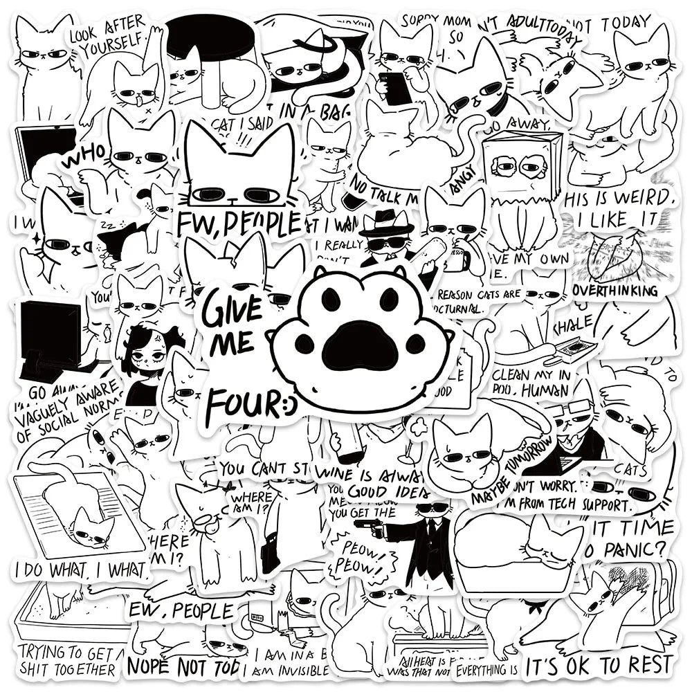 50pcs Funny Cartoon Animal Cat Meme Stickers For Water Bottle Laptop Luggage Notebook Bicycle Waterproof Vinyl Car Decals (ONLINE ORDER ONLY)