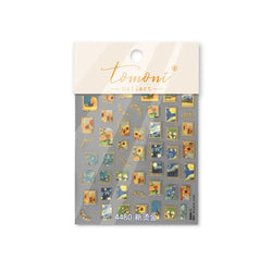 Hot Stamping Colourful Sunflower Starry Night Impressionism Embossment Adhesive Nail Art Sticker Shiny Rhinestone Manicure Decal (Online Order Only)