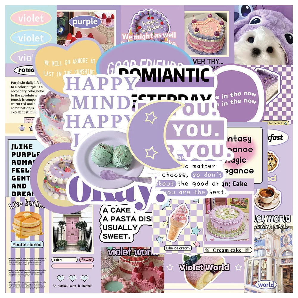 Purple Cartoon Stickers 15/30PCS Waterproof PVC Skateboard Notebook Decor (ONLINE ORDER ONLY)