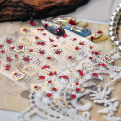 Metal Effect Rose Flower Pattern Totem Photo Frame Self Adhesive Nail Art Sticker Romantic Chic Wreath Rhinestone Manicure Decal (Online Order Only)