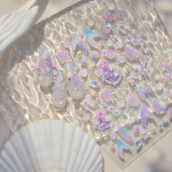 Mermaid Girl Conch Starfish Shell Bowknot Fish Scale Purple Ribbon Water Bubbles Chic Adhesive Nail Art Sticker Manicure Decals (ONLINE ORDER ONLY)