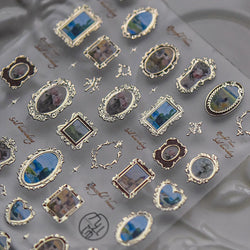 Retro Rose Gold Silver Totem Picture Photo Frame Flower 5D Self Adhesive Nail Art Stickers 5D Shiny Rhinestone Manicure Decals (ONLINE ORDER ONLY)