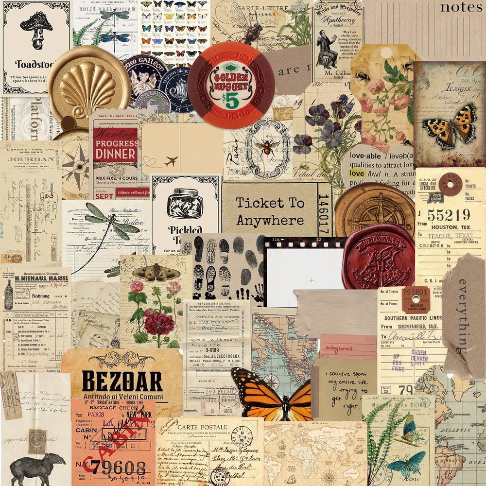 50Pcs Retro Archives Stickers For Laptop Luggage Guitar Skateboard Fridge Notebook Sticker Vintage Newspaper Graffiti Decals (ONLINE ORDER ONLY)