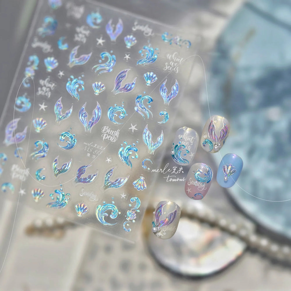 Shiny Mermaid Tail Fish Tail Sea Wave Jelly Spoondrift Shell Starfish Ocean Romantic Delicate Nail Art Stickers Manicure Decals (ONLINE ORDER ONLY)