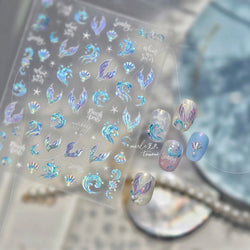 Shiny Mermaid Tail Fish Tail Sea Wave Jelly Spoondrift Shell Starfish Ocean Romantic Delicate Nail Art Stickers Manicure Decals (ONLINE ORDER ONLY)