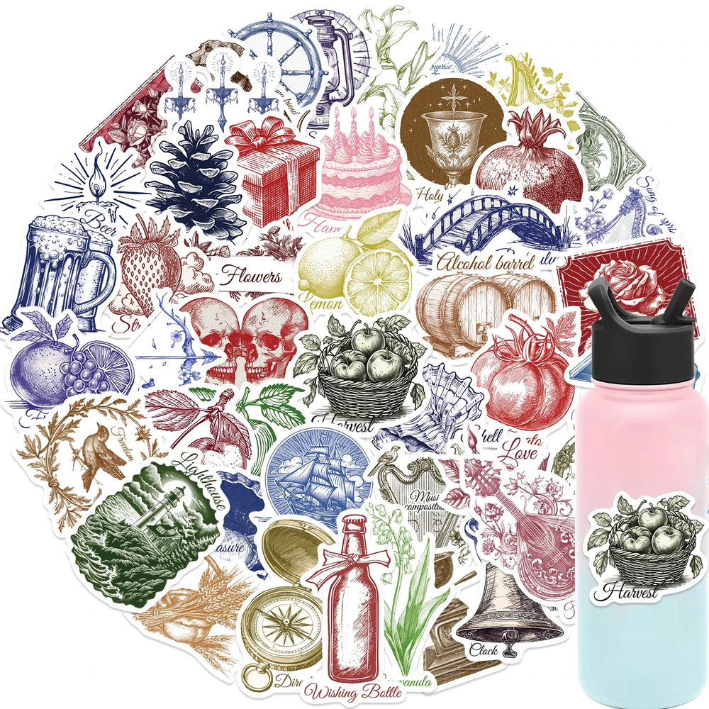 50PCS Cartoon Retro Logo Stickers Creative Helmet Sticker Toy Skateboard Guitar Mobile Phone Refrigerator Decoration Decals (ONLINE ORDER ONLY)