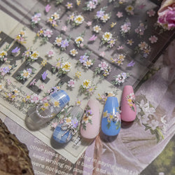 Flower Garden Purple Yellow Pink Daisy Butterfly Delicate 5D Soft Relief Adhesive Nail Art Decoration Sticker 3D Manicure Decals (ONLINE ORDER ONLY)