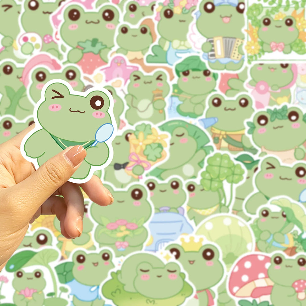 50Pcs Energetic Frog Stickers Waterproof Cute Animals Sticker Scrapbooking Skateboard Luggage Water Bottle Decals (ONLINE ORDER ONLY)