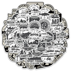 50Pcs Black and White Outdoor Sports Stickers Classic Car Motorcycle Skateboard Phone Laptop Adventure Stickers Wholesale (ONLINE ORDER ONLY)