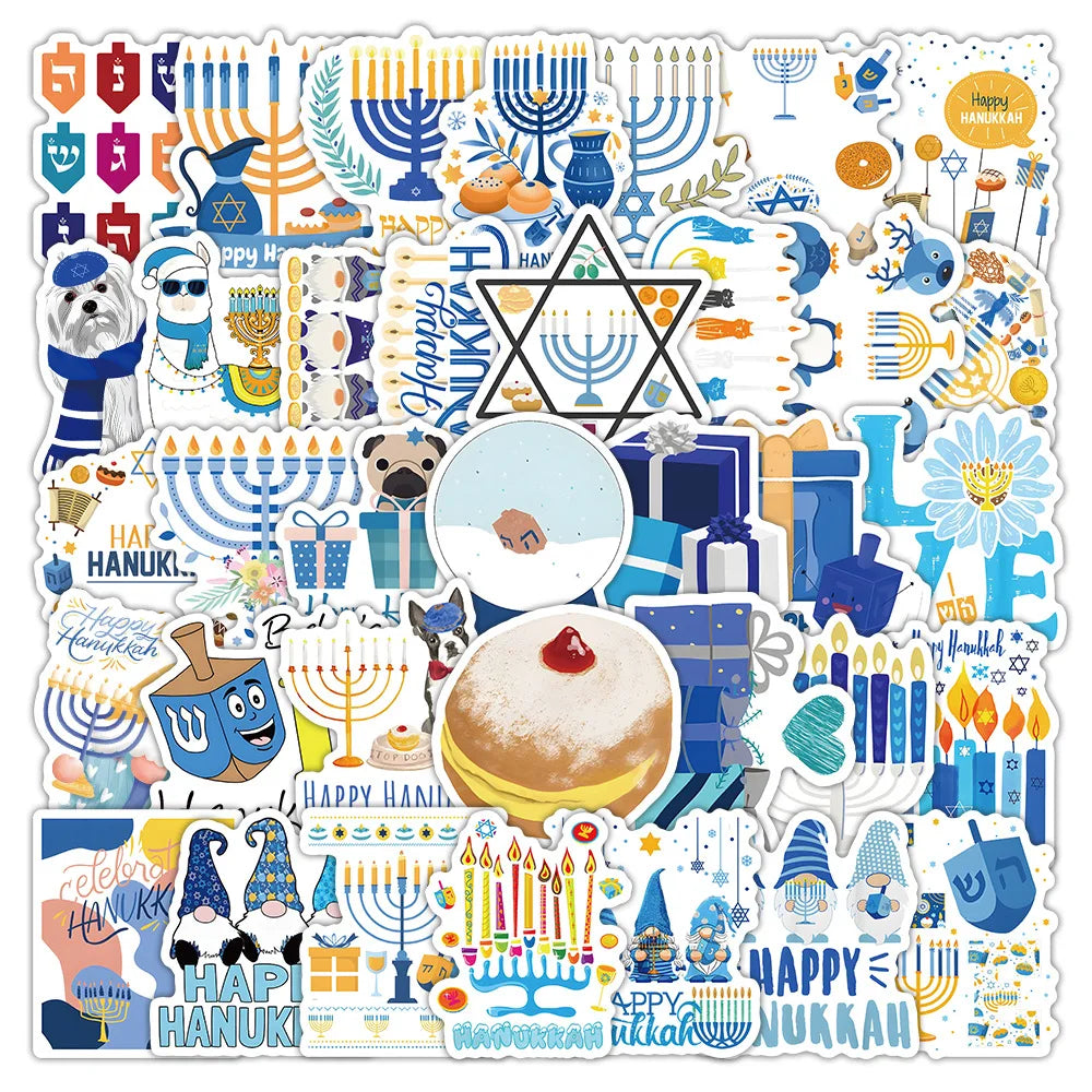 Hanukkah Festival Sticker Set: Waterproof PVC for Skateboard, Notebook, Graffiti (Online Order Only)