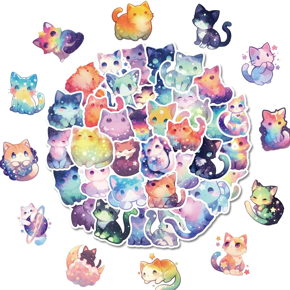 10/30/50PCS Starry Cat Stickers Cute Cat Sticker Animal Decoration Fridge Luggage Laptop Phone Guitar Car Bike Skateboard Toy (Online Order Only)
