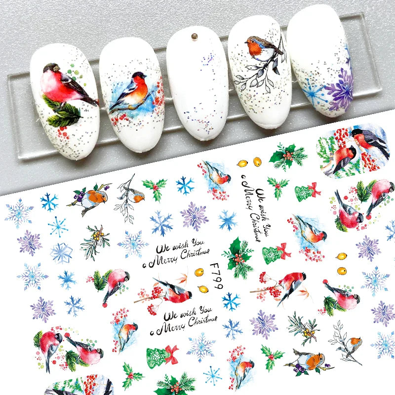 Christmas Greenery Nail Stickers Xmas Holly Animal Penguin Candy Winter Sliders Decor 2024 Holiday Decals Manicure Tips Foils *& (ONLINE ORDER ONLY)