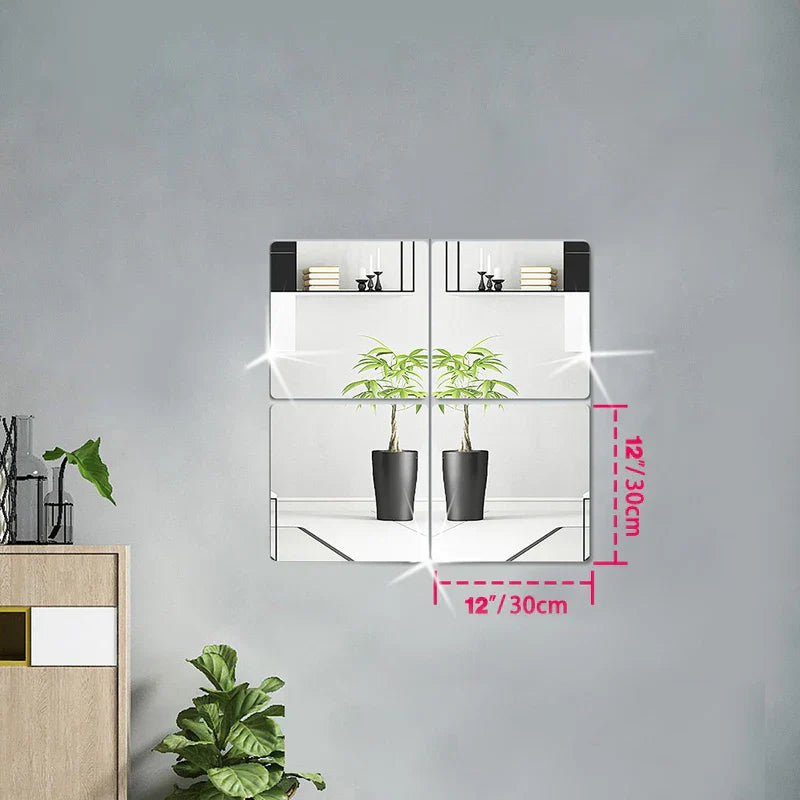 4pcs 20/30cm 3D Self-adhesive Mirror Wall Stickers Thickened 2mm Flexible DIY Art Acrylic Mirror Stickers Living Room Decoration (Online Order Only)