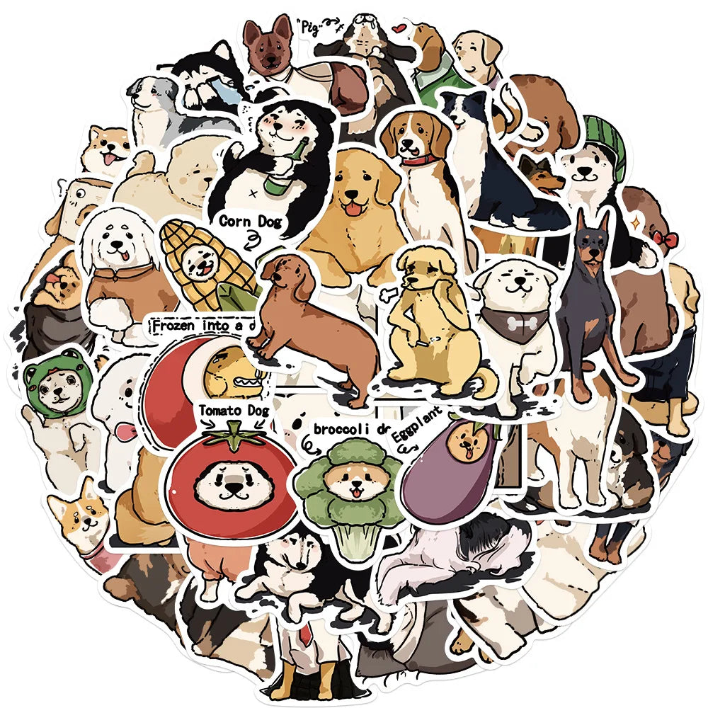50pcs Cute Dog Stickers for Water Bottle, Laptop, Scrapbook, Skateboard, Phone (Online Order Only)