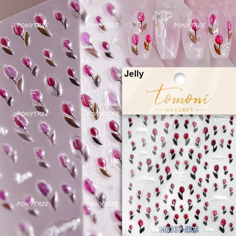 Tulips Flower Letter Bowknot Butterfly Irregular Lines Pearl Tender 5D Adhesive Nail Art Stickers Manicure Decals Stick on Nail (ONLINE ORDER ONLY)
