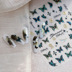 Steam Punk Butterfly Gear Green Star Gold Stamping Self Adhesive Nail Art Decoration Stickers Illusion Polarized Manicure Decals (ONLINE ORDER ONLY)