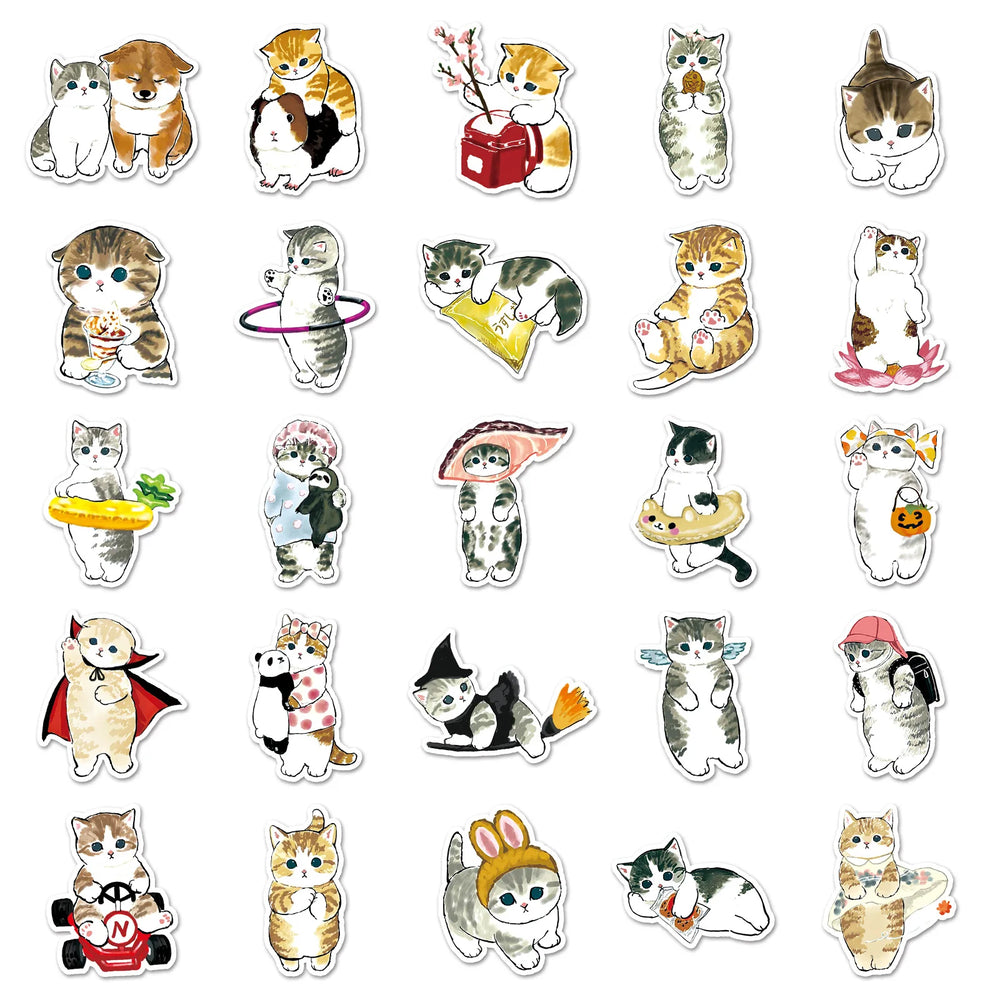 10/30/50/100PCS Cute Cat Stickers Hand Painted Cartoon Animal Decals Kids Toys Laptop Phone Guitar Decoration Graffiti Sticker (ONLINE ORDER ONLY)