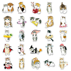 10/30/50/100PCS Cute Cat Stickers Hand Painted Cartoon Animal Decals Kids Toys Laptop Phone Guitar Decoration Graffiti Sticker (ONLINE ORDER ONLY)