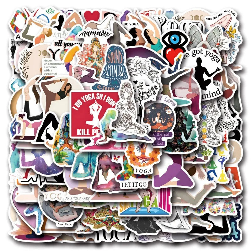 110pcs Cartoon Yoga Sticker Pack for Laptop, Water Bottle, Phone, Car, Scooter, Fridge, Suitcase, Stationery (Online Order Only)