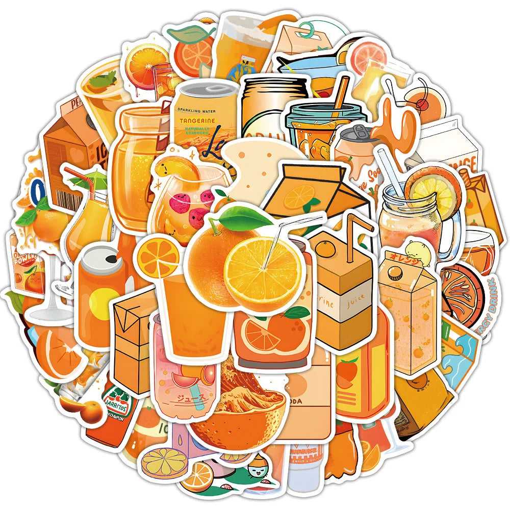 Cute Food Beverage Cartoon Stickers - Summer Fruit Juice Decals for Laptop, Phone, Guitar, Skateboard (10/30/50PCS) (ONLINE ORDER ONLY)