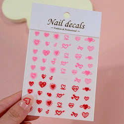 1Pc Red Pink White Heart Bow Nail Art Stickers with Glitter Sequins 5D Self Adhesive Nail Decorations Slider Decals DIY Manicure (ONLINE ORDER ONLY)
