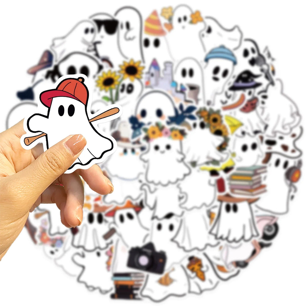 50pcs Funny Cartoon Ghost Stickers For Luggage Guitar Phone Diary Waterproof Graffiti Kids Toy DIY Cute Spooky Laptop Decals﻿ (ONLINE ORDER ONLY)