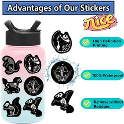 56pcs Animal Skeleton Cool Stickers for Laptop Scrapbook Waterproof Cartoon Graffiti Decals Dark Sticker Toys Decor (Online Order Only)