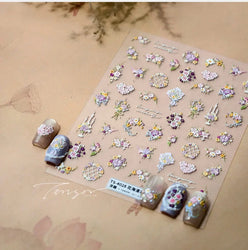 Romantic Flowers Bouquet Butterfly Rose Bowknot Candlestick Wreath Love Heart 5D Self Adhesive Nail Art Stickers Manicure Decals (Online Order Only)