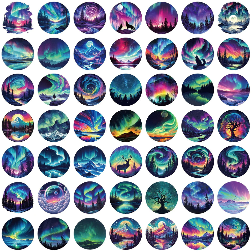 50Pcs Northern Lights Art Cartoon Stickers Mobile Phone Case Luggage Skateboard DIY Decorative Waterproof Stickers For Toy (ONLINE ORDER ONLY)